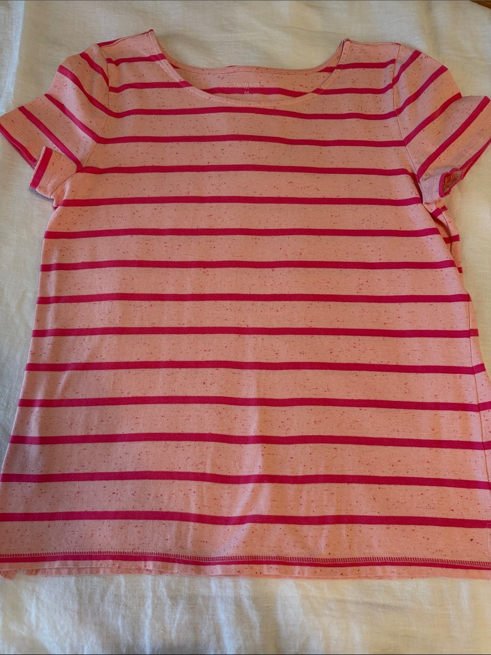 Talbots Pink Striped Crew Neck Tee